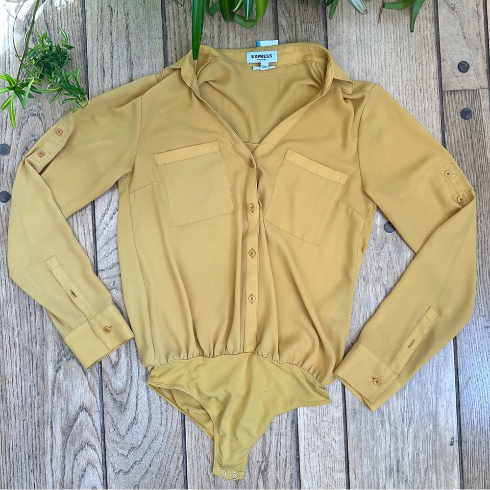 Express Mustard Button Up Body Suit